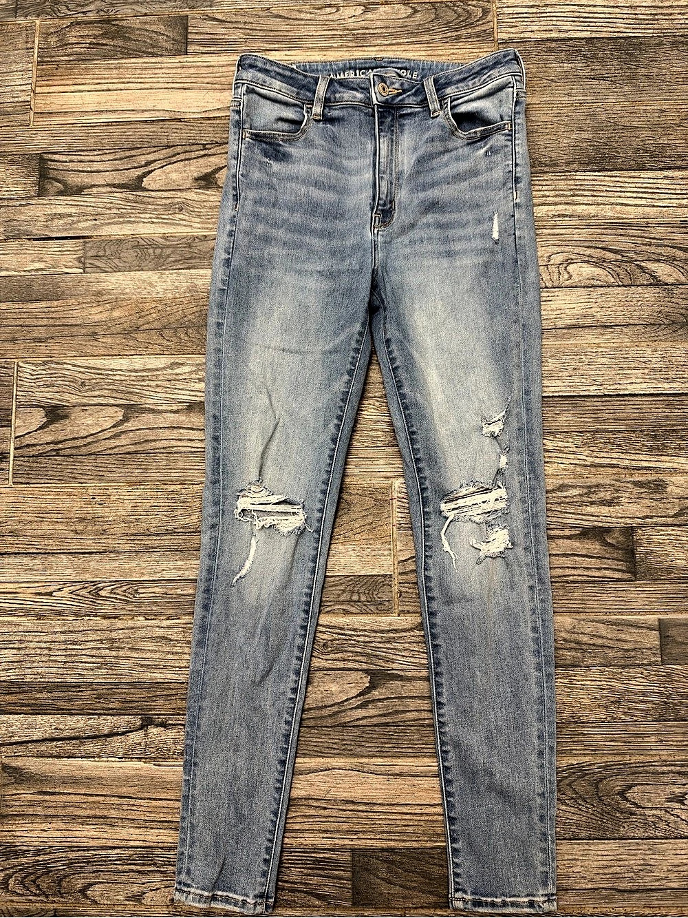 American Eagle Super Hi-Rise Jegging Distressed Blue Jeans Waist 8